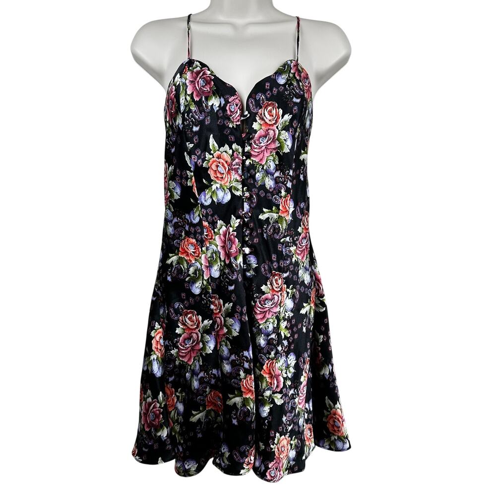 VTG Victoria's Secret Gold Label Slip Dress Garden Floral 90's Black Pink M